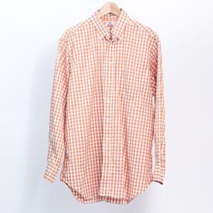Maus & Hoffman Men's Orange White Gingham Plaid Casual Button Down Shirt Large